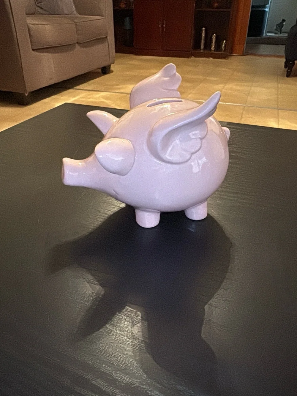 Pink Ceramic Pig Figurine Bank - Cute Home Accent